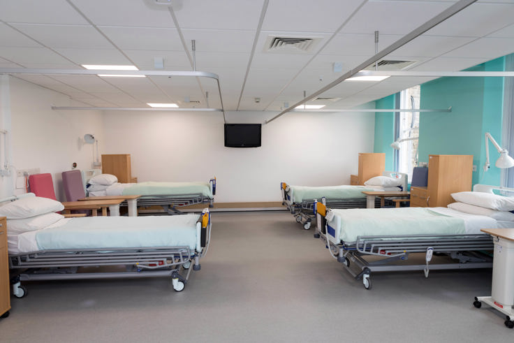 Hospital room with four beds