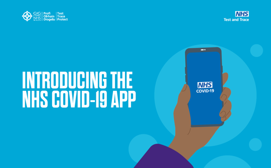 illustration of a hand holding a phone showing NHS covid-19 app 