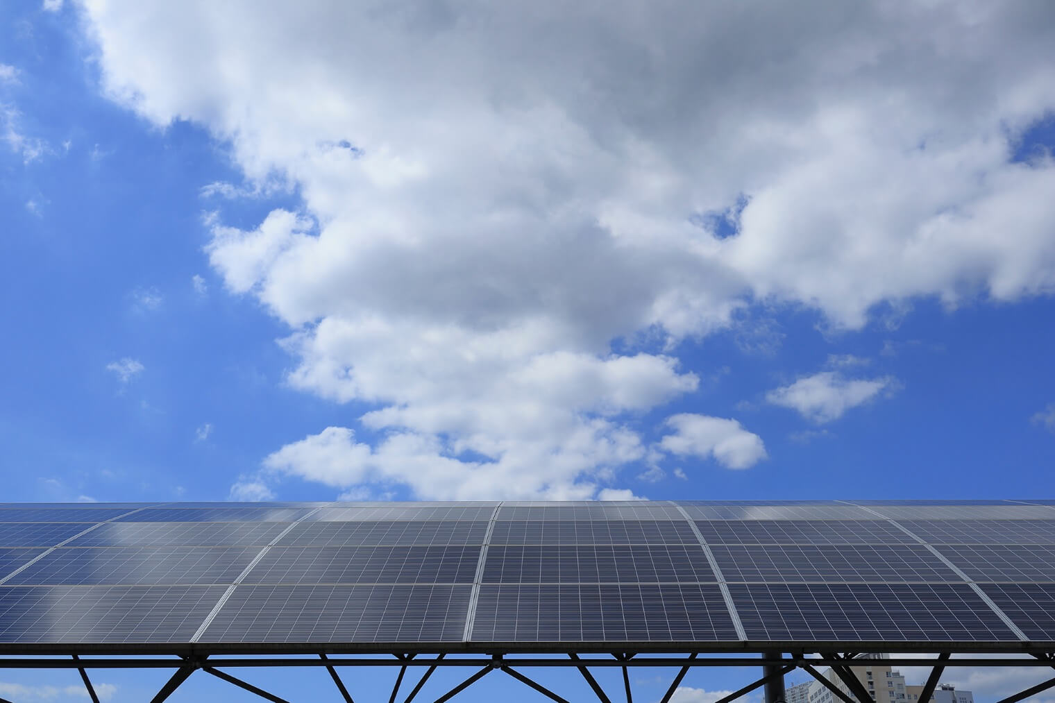 Solar panels under a blue sky 