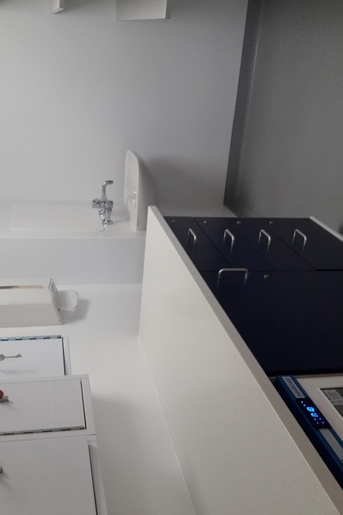 Longridge Community Hospital room with counter and sink