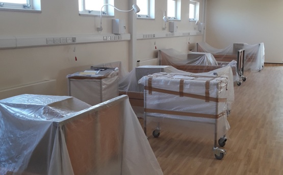 Longridge Community Hospital equipment covered in sheets during Covid-19