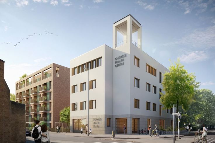 Achitect's vision of Chiswick Health Centre - corner elevation