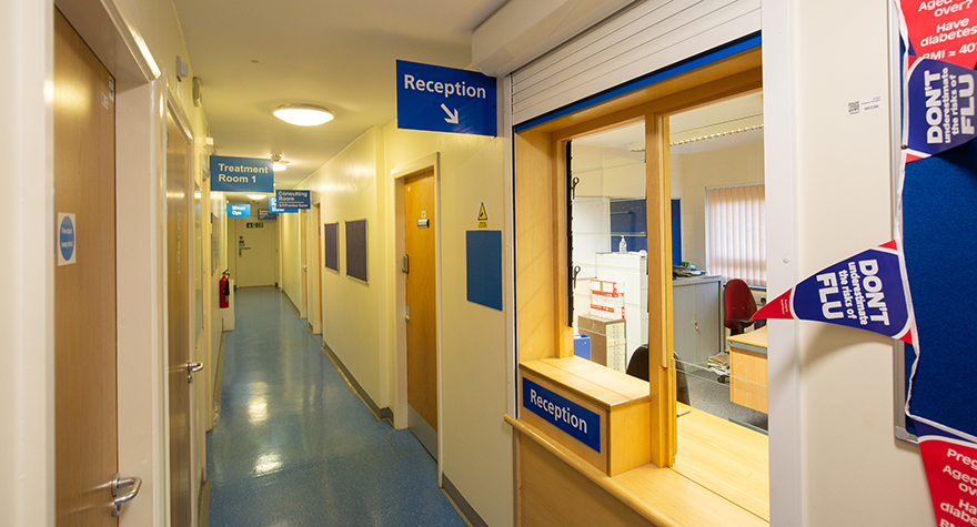 Audley Health Centre Reception and Hallway with doors to GP rooms