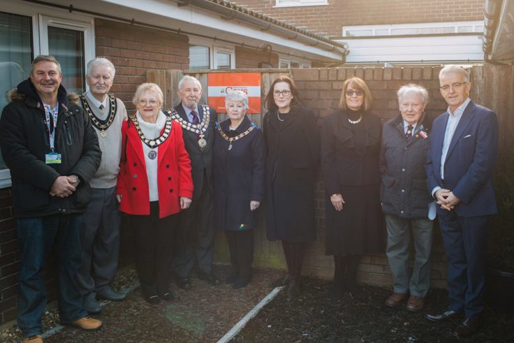 Mayor and Mayoress of Castle Point, Martin and Dawn Tucker; Rebecca Harris MP Castle Point; The Town Mayor of Canvey Island, Doreen Anderson and Consort, John Anderson; Steven Cole the Deputy Leader of Castle Point Borough Council; Angela Hutchings, CEO of Castle Point Borough Council and Ray Howard, Freeman of the Borough at the opening of Castle Point Association of Voluntary Services' new office premises in Canvey Island. 