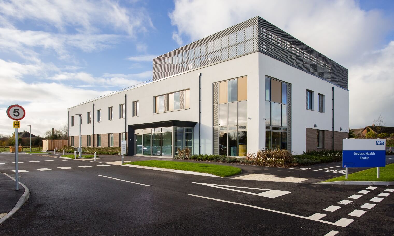 The new two-storey Devizes Health Centre in Wiltshire. The building is one of the country's first net-zero integrated care centres, setting a new standard for health care infrastructure nationwide.
