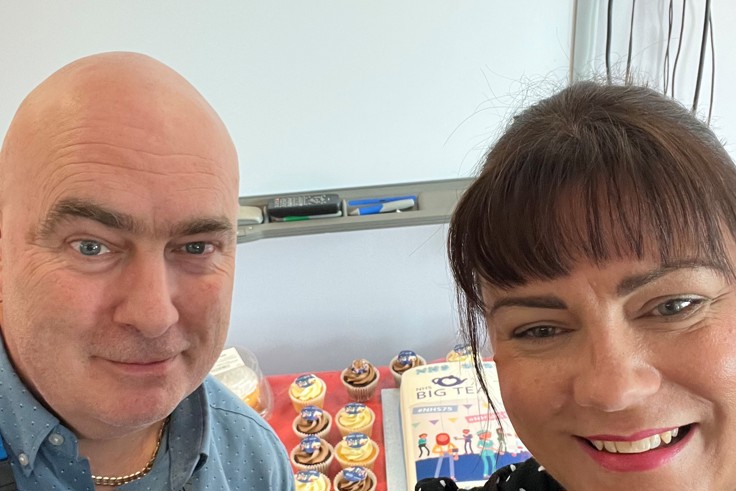 Iain Drewery And Cherry Immink Of NHSPS at the NHS Big Tea event Johnson Community Hospital in Pinchbeck, Lincolnshire
